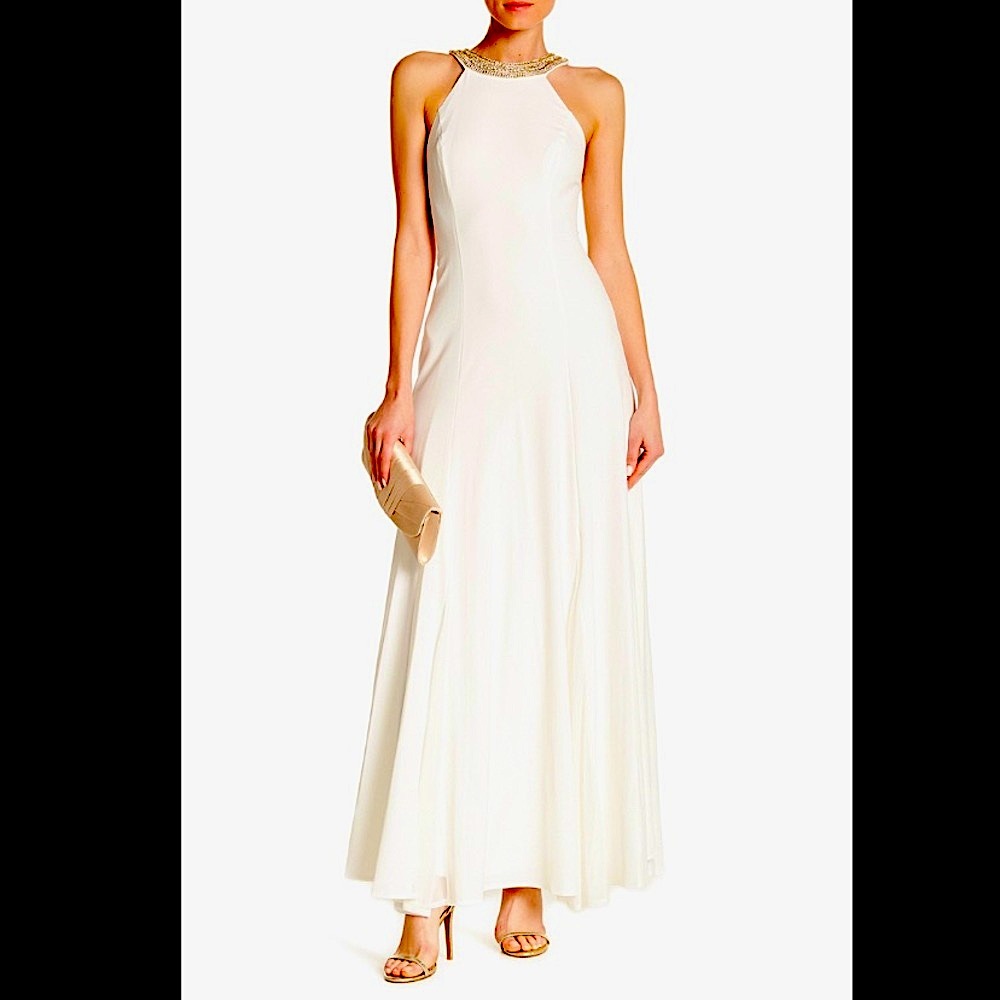 NWT Marina embellished high neck white gown
